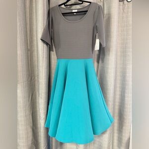 NWT Nicole LuLaRoe Dress - Size Large - Two Tone - Gray/Teal